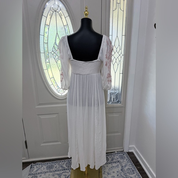 Free People White Embroidered Maxi Dress Size M Boho Prairie Cottagecore - Picture 5 of 9